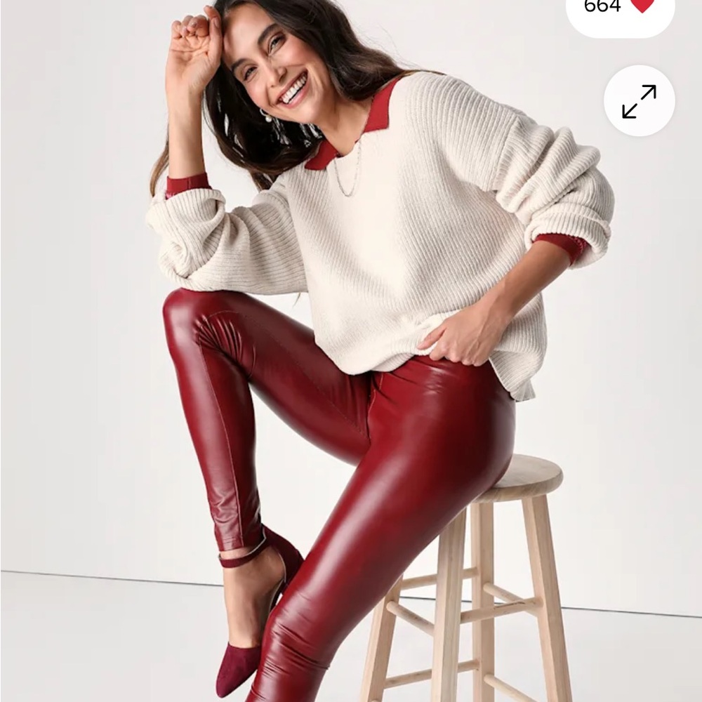 Lulu's Red Rock Music Burgundy Vegan Leather Leggings